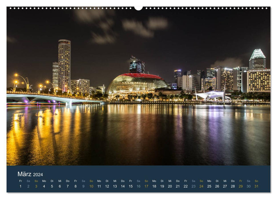 Singapour la nuit et le jour (Calvendo Premium Wall Calendar 2024) 