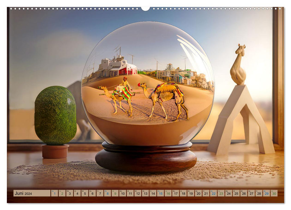 Monde miniature dans la boule de verre (Calendrier mural CALVENDO Premium 2024) 