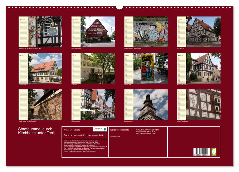 Stadtbummel durch Kirchheim unter Teck (CALVENDO Wandkalender 2024)