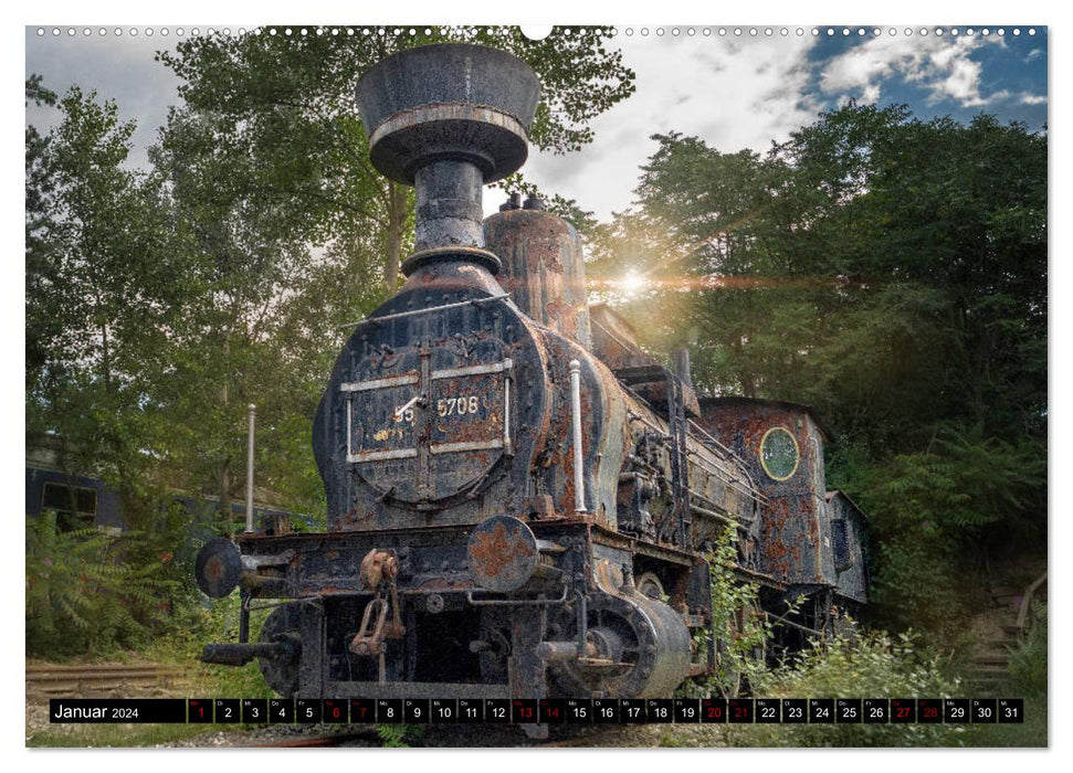 Lokomotiven und Wagen - Verfallen und vergessen auf dem Abstellgleis (CALVENDO Premium Wandkalender 2024)
