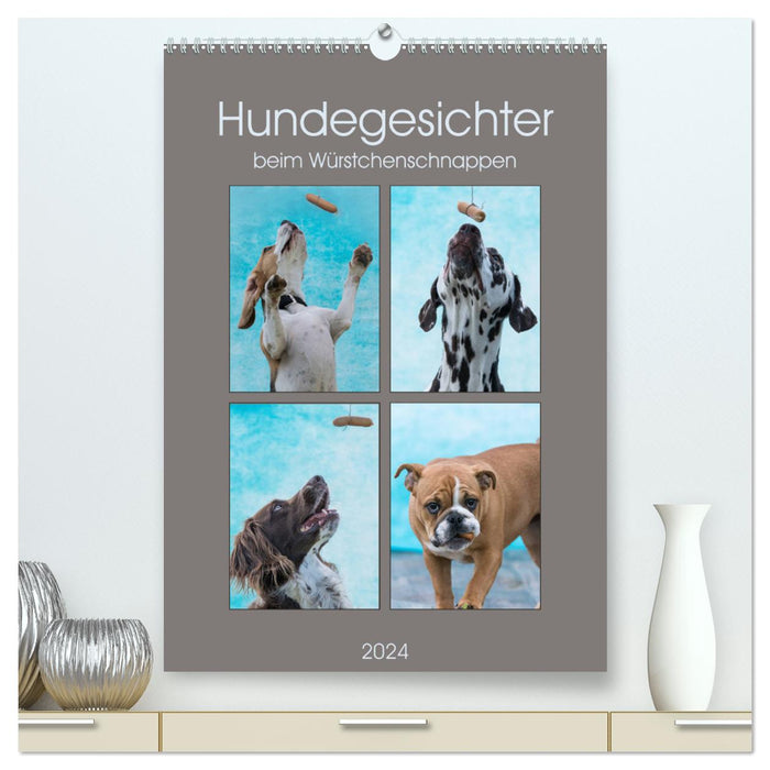 Dog faces while grabbing sausages (CALVENDO Premium Wall Calendar 2024) 