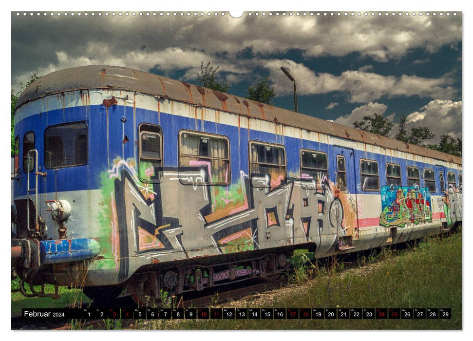 Lokomotiven und Wagen - Verfallen und vergessen auf dem Abstellgleis (CALVENDO Wandkalender 2024)