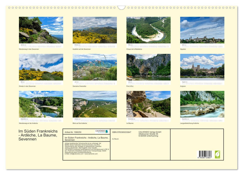Im Süden Frankreichs - Ardèche, La Baume und Sevennen (CALVENDO Wandkalender 2024)