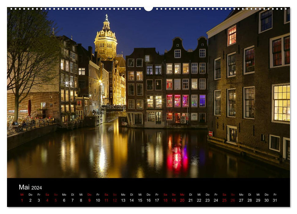 Nacht über Amsterdam (CALVENDO Premium Wandkalender 2024)