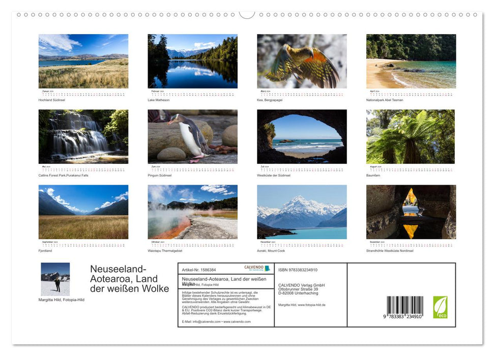 New Zealand-Aotearoa, Land of the White Cloud (CALVENDO Premium Wall Calendar 2024) 