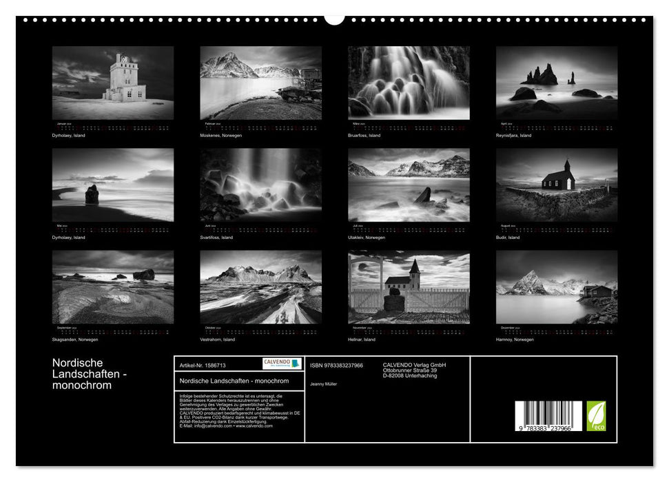 Nordische Landschaften - monochrom (CALVENDO Premium Wandkalender 2024)