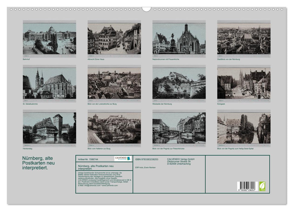 Nuremberg, cartes postales anciennes réinterprétées (calendrier mural CALVENDO 2024) 