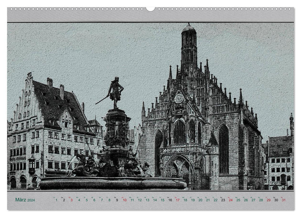 Nuremberg, cartes postales anciennes réinterprétées (calendrier mural CALVENDO 2024) 