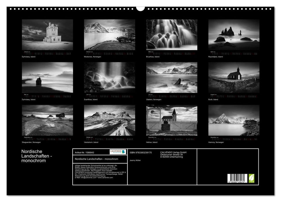 Paysages nordiques - monochrome (Calendrier mural CALVENDO 2024) 