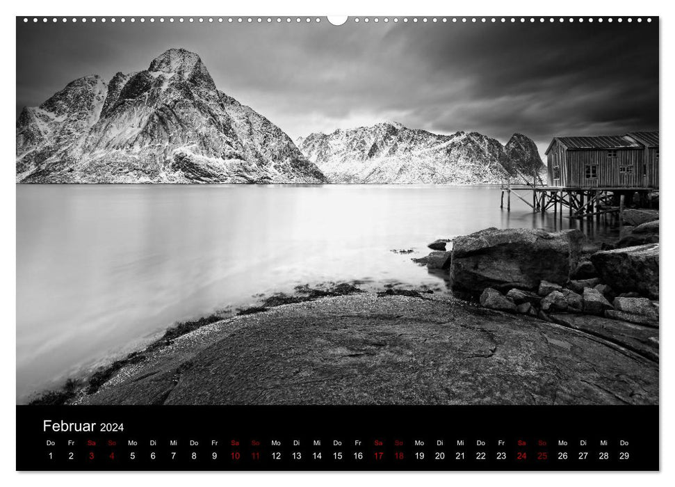 Paysages nordiques - monochrome (Calendrier mural CALVENDO 2024) 