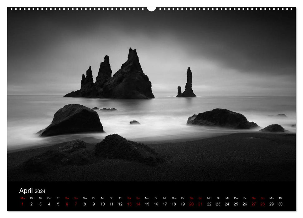 Paysages nordiques - monochrome (Calendrier mural CALVENDO 2024) 