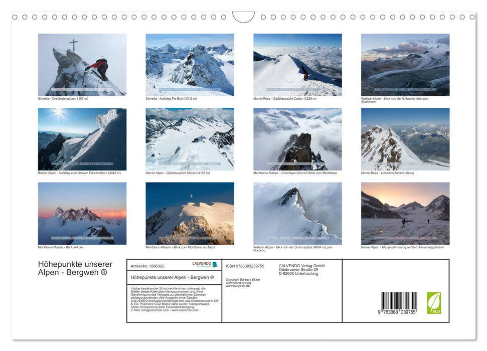 Points forts de nos Alpes - Bergweh ® (Calendrier mural CALVENDO 2024) 