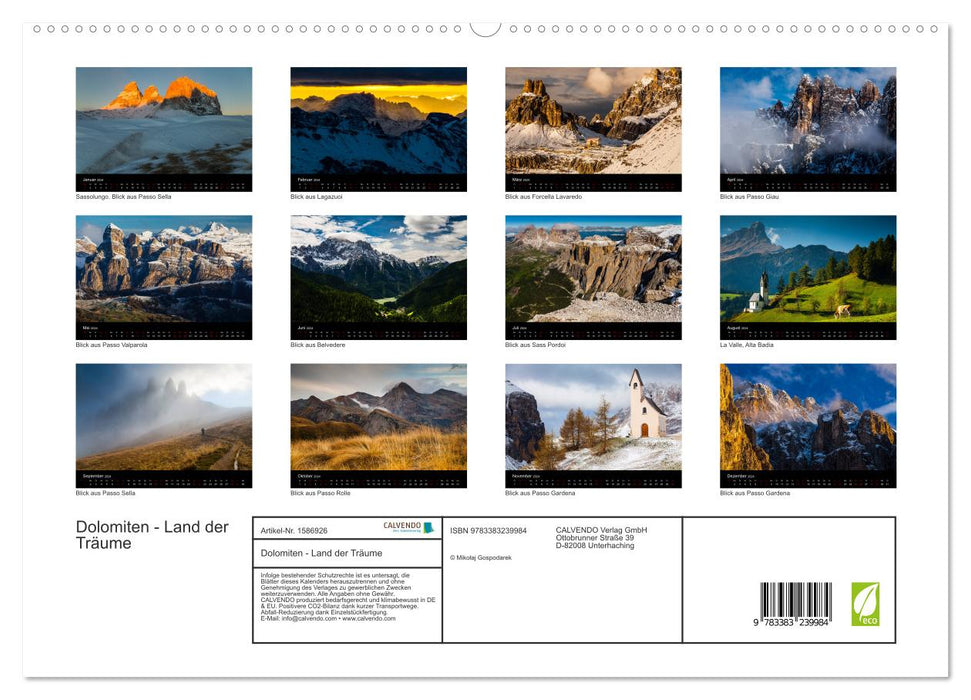 Dolomiten - Land der Träume (CALVENDO Premium Wandkalender 2024)