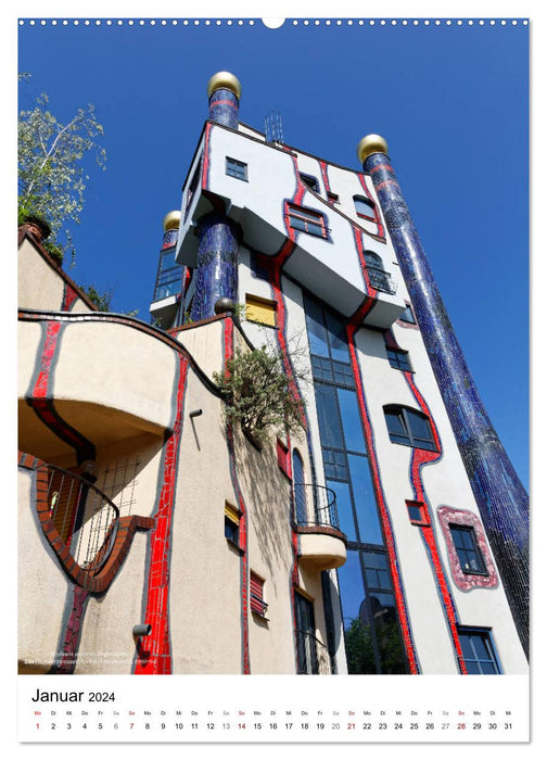 Wohnen unterm Regenturm - Ein Hundertwasser Architekturprojekt, 1991-94 (CALVENDO Wandkalender 2024)