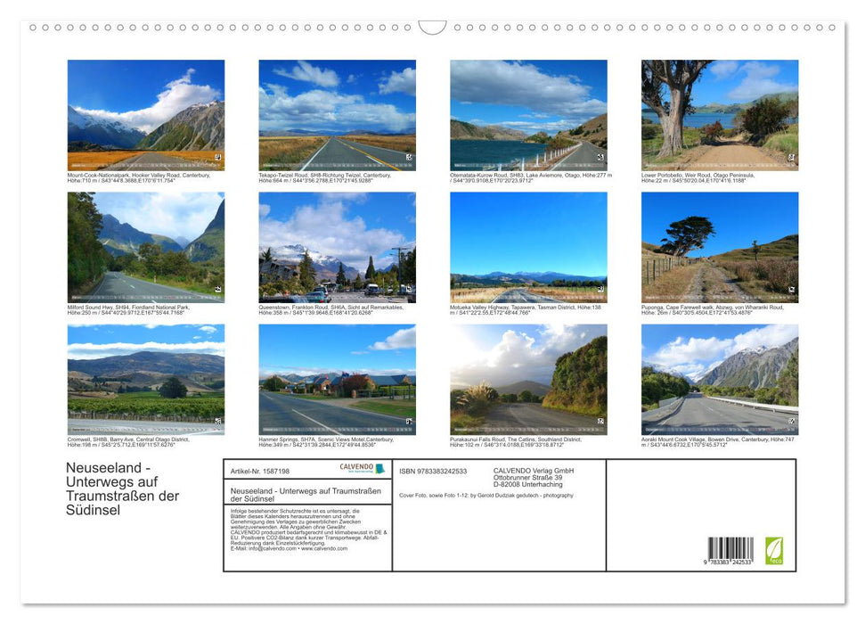 Neuseeland Unterwegs auf den Traumstraßen der Südinsel (CALVENDO Wandkalender 2024)