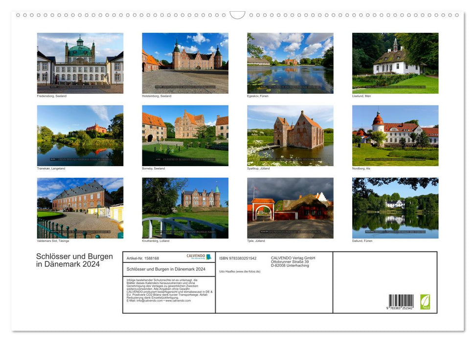 Palaces and castles in Denmark 2024 (CALVENDO wall calendar 2024) 