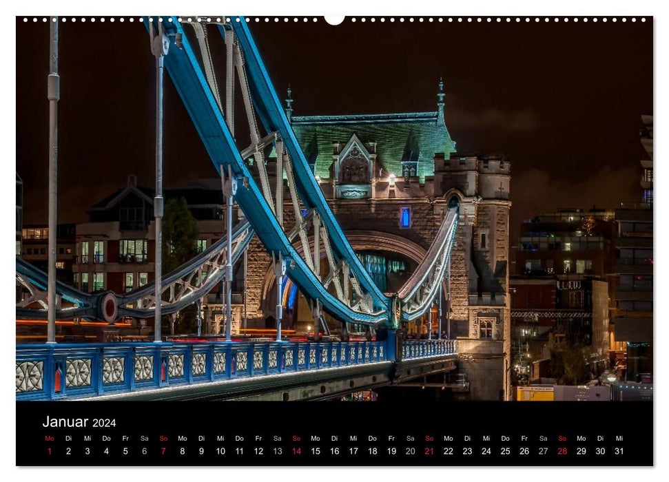 London - Nachts an der Themse (CALVENDO Premium Wandkalender 2024)