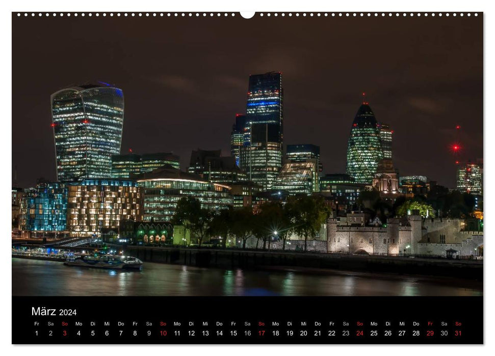 London - Nachts an der Themse (CALVENDO Premium Wandkalender 2024)