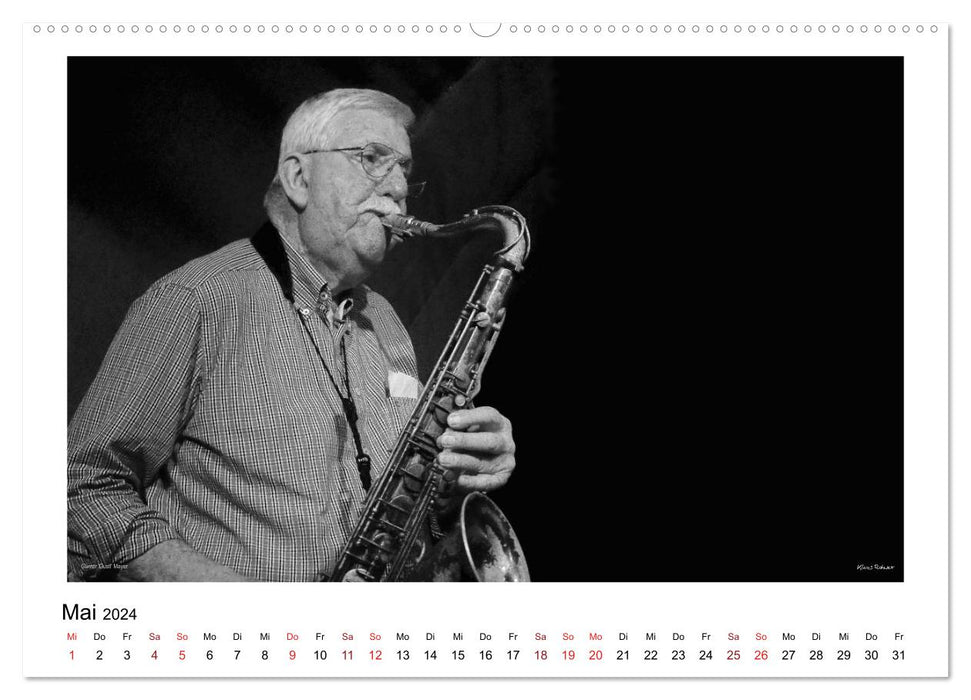 Internationale Meister des Jazz in Schwarzweiß (CALVENDO Premium Wandkalender 2024)
