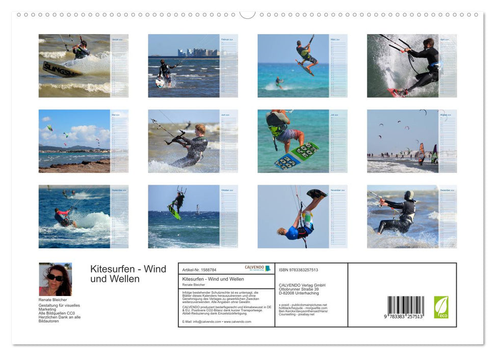 Kitesurfing - wind and waves (CALVENDO Premium Wall Calendar 2024) 