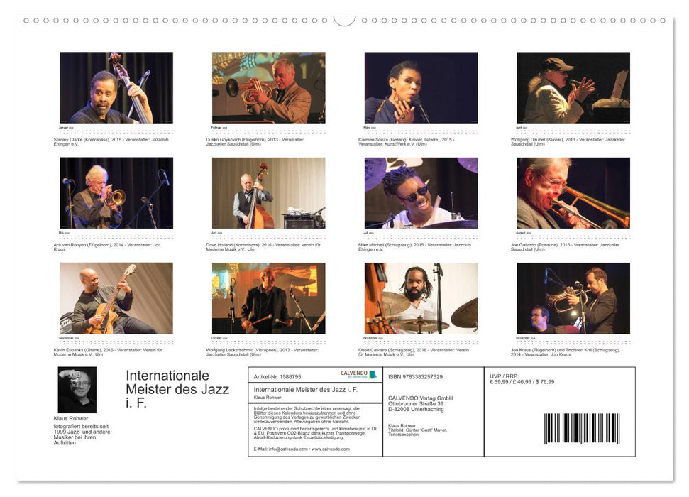 International Masters of Jazz in Color (CALVENDO Wall Calendar 2024) 