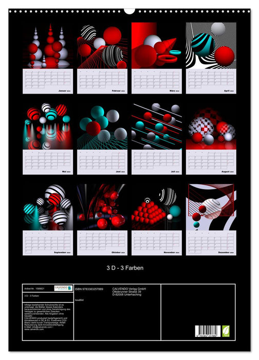 3D - 3 Farben (CALVENDO Wandkalender 2024)