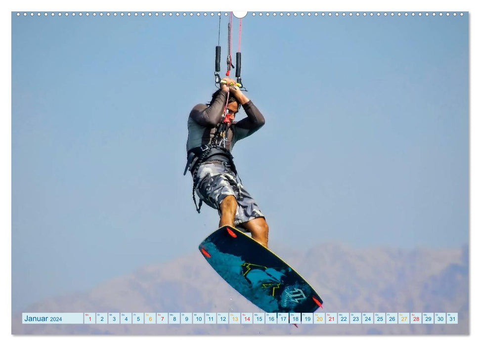 Kitesurfen - Wasser, Wind und coole Typen (CALVENDO Premium Wandkalender 2024)