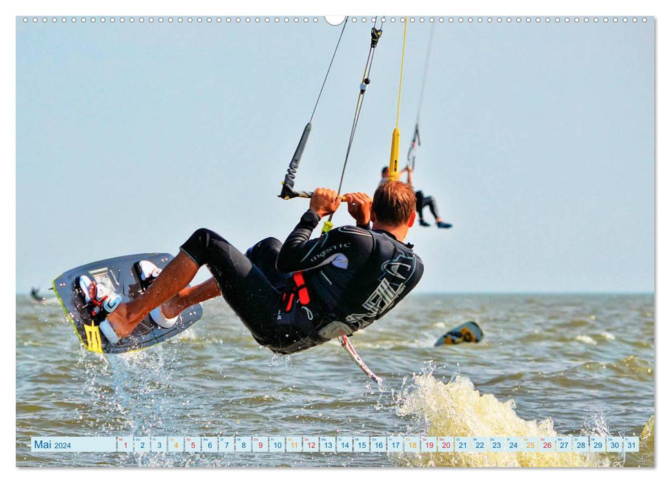 Kitesurfen - Wasser, Wind und coole Typen (CALVENDO Premium Wandkalender 2024)