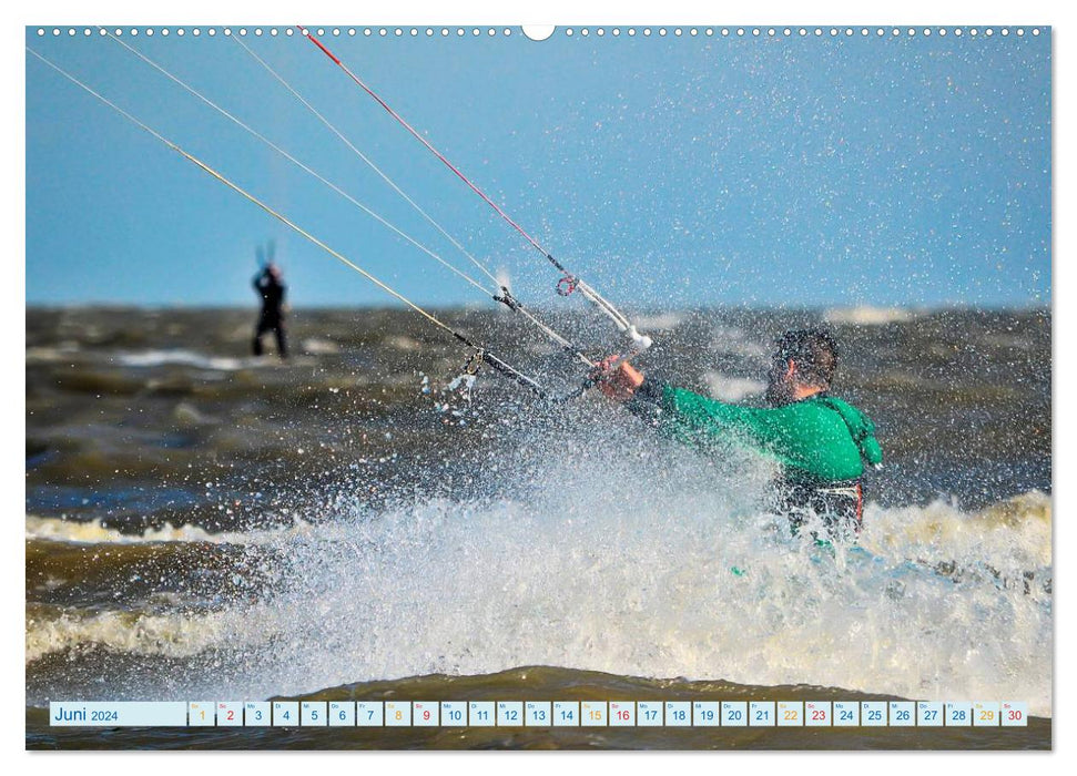 Kitesurfing - water, wind and cool guys (CALVENDO Premium Wall Calendar 2024) 