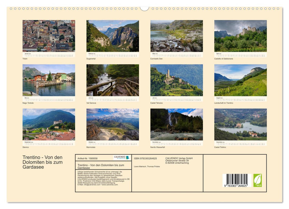 Trentino - Von den Dolomiten bis zum Gardasee (CALVENDO Premium Wandkalender 2024)