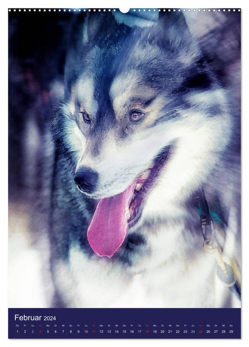 Huskies - Artwork (CALVENDO Premium Wandkalender 2024)