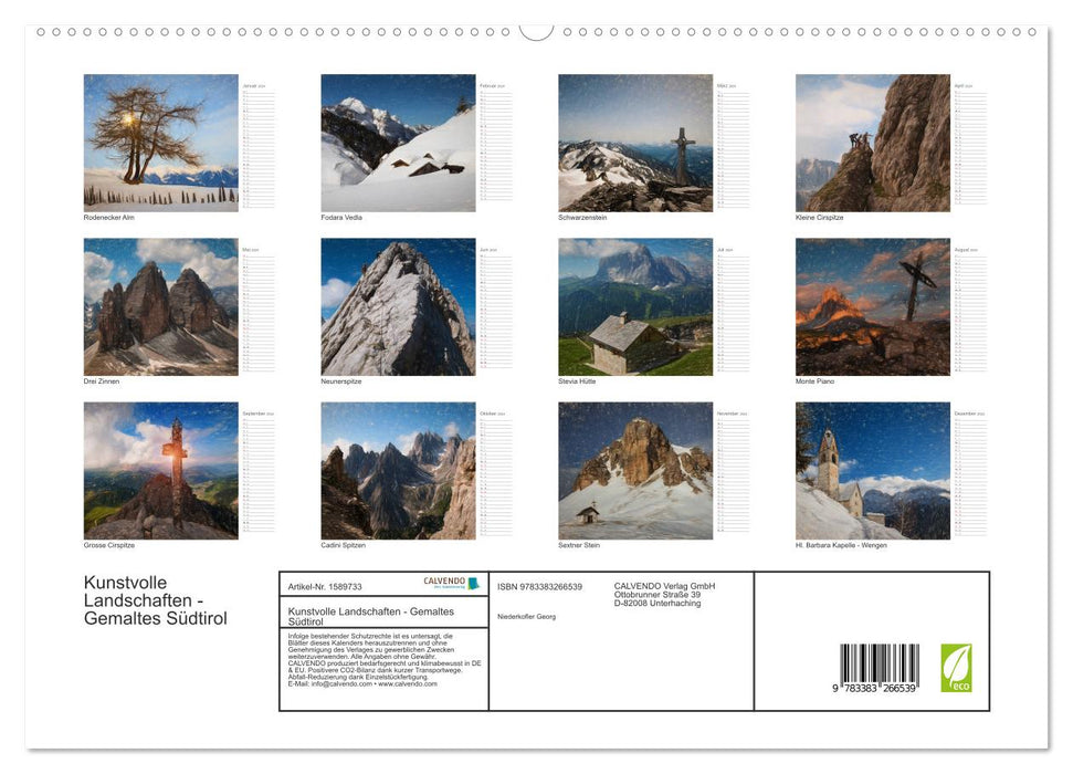 Kunstvolle Landschaften - Gemaltes Südtirol (CALVENDO Premium Wandkalender 2024)