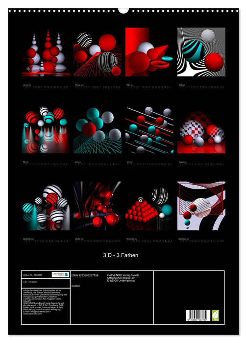 3D - 3 Farben (CALVENDO Wandkalender 2024)