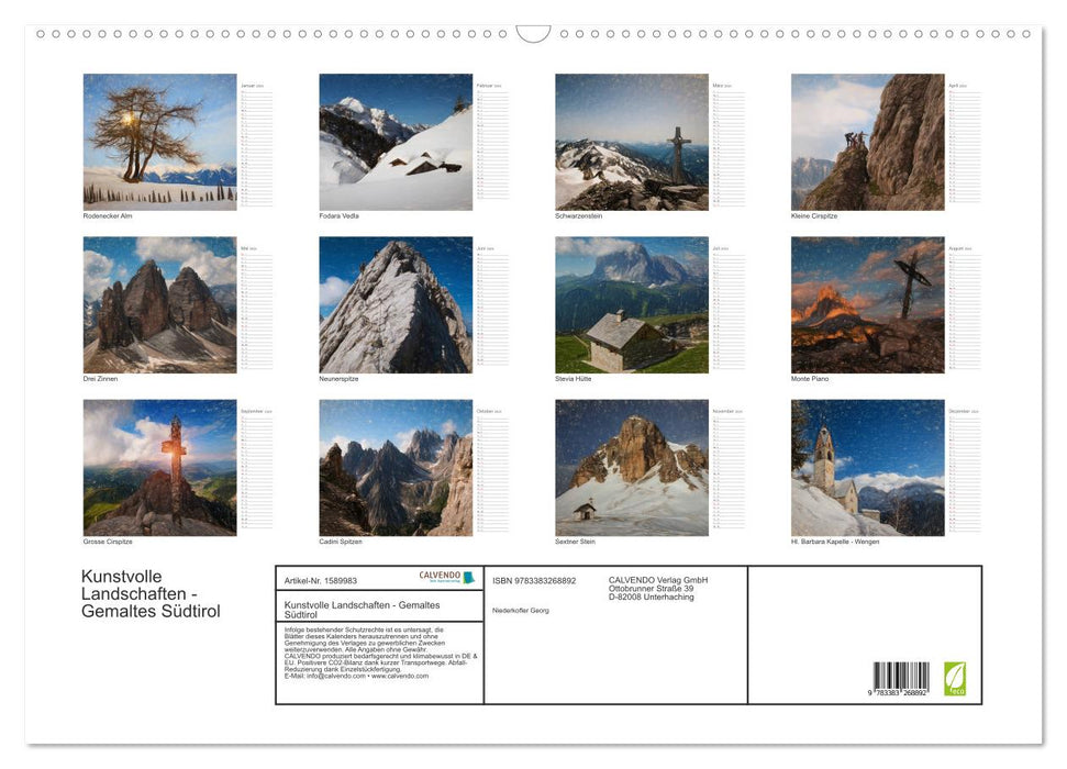 Kunstvolle Landschaften - Gemaltes Südtirol (CALVENDO Wandkalender 2024)