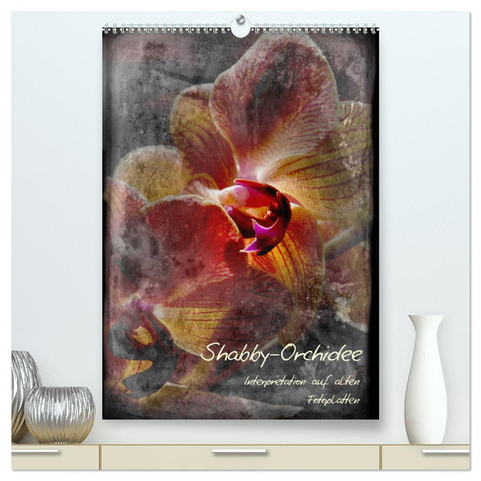 Shabby - Orchidee, Interpretation auf alten Fotoplatten (CALVENDO Premium Wandkalender 2024)