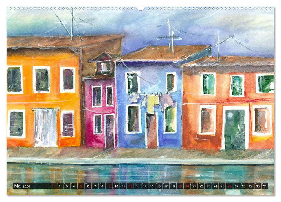 Vues pittoresques du village à l'aquarelle (Calendrier mural CALVENDO Premium 2024) 