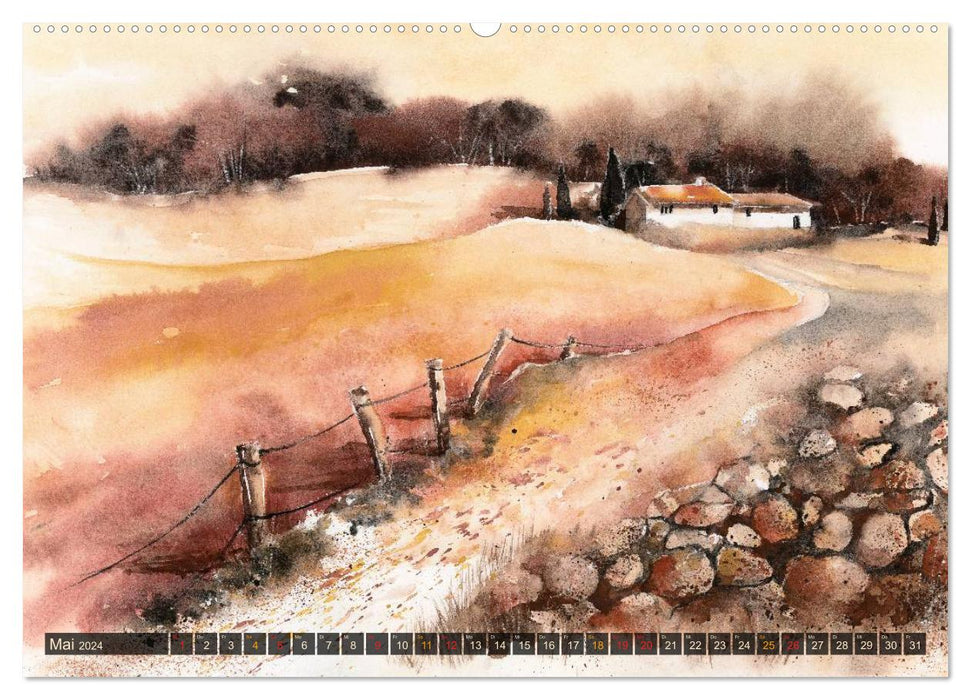 Aquarelle in Erdfarben (CALVENDO Premium Wandkalender 2024)