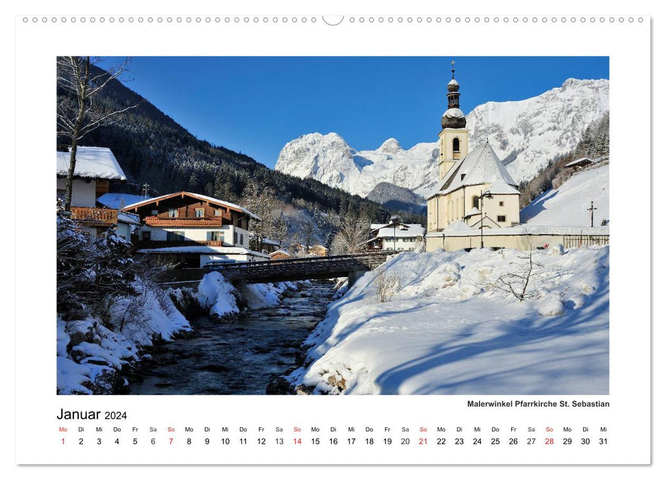 Bienvenue au village alpin de Ramsau (calendrier mural CALVENDO 2024) 