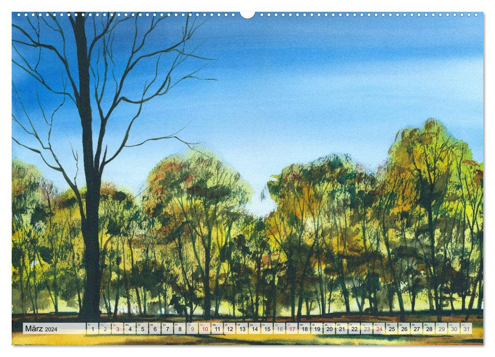 Arbres à l'aquarelle (Calendrier mural CALVENDO Premium 2024) 