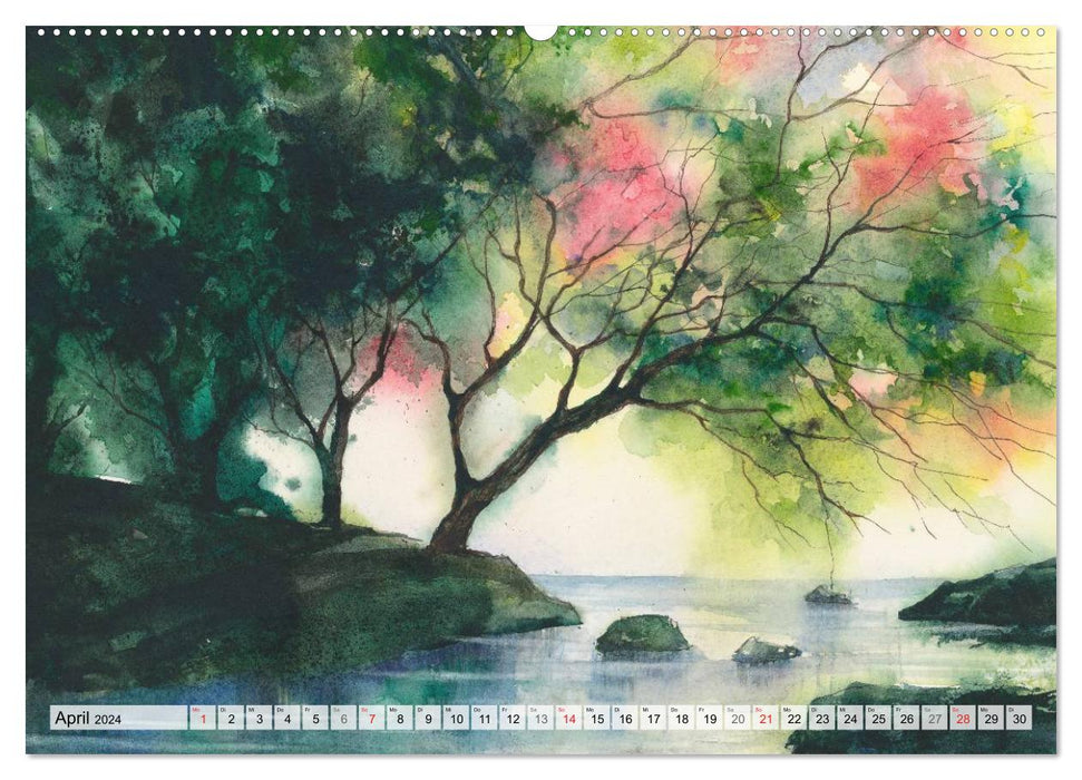 Arbres à l'aquarelle (Calendrier mural CALVENDO 2024) 