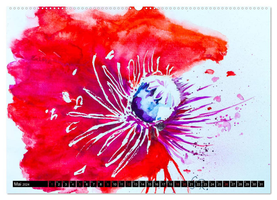 Blumenjahr - Bunte Blüten in Aquarell (CALVENDO Wandkalender 2024)