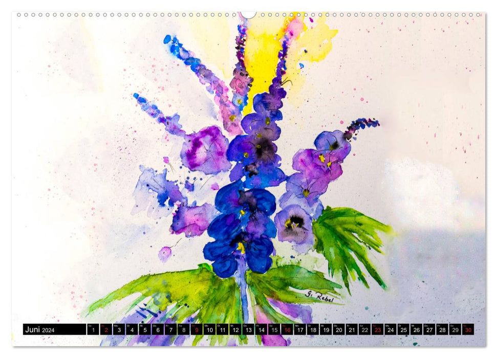 Blumenjahr - Bunte Blüten in Aquarell (CALVENDO Wandkalender 2024)