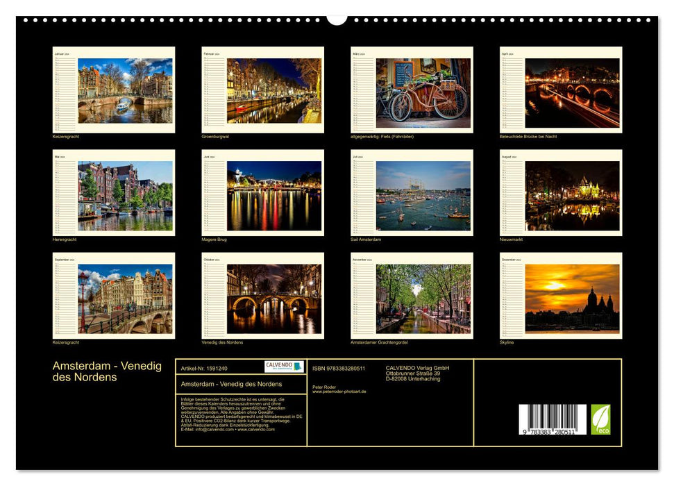 Amsterdam - Venise du Nord (Calvendo Premium Wall Calendar 2024) 