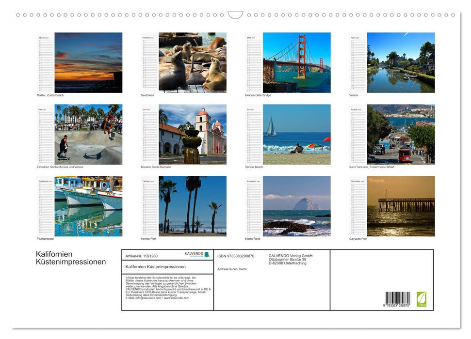 Impressions côtières de CALIFORNIE (calendrier mural CALVENDO 2024) 