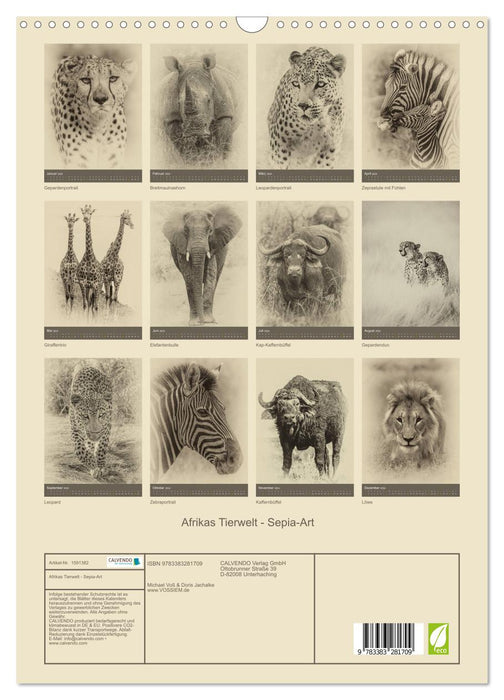 Afrikas Tierwelt - Sepia-Art (CALVENDO Wandkalender 2024)