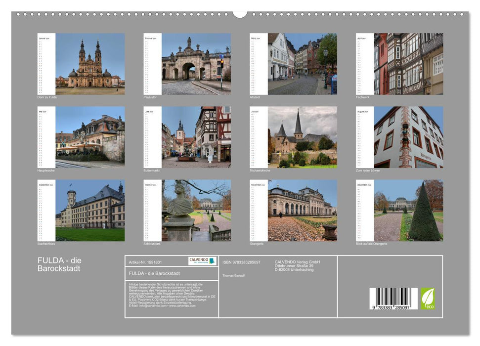 Fulda - die Barockstadt (CALVENDO Premium Wandkalender 2024)
