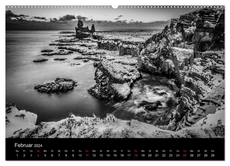 L'Islande en noir et blanc (calendrier mural CALVENDO 2024) 