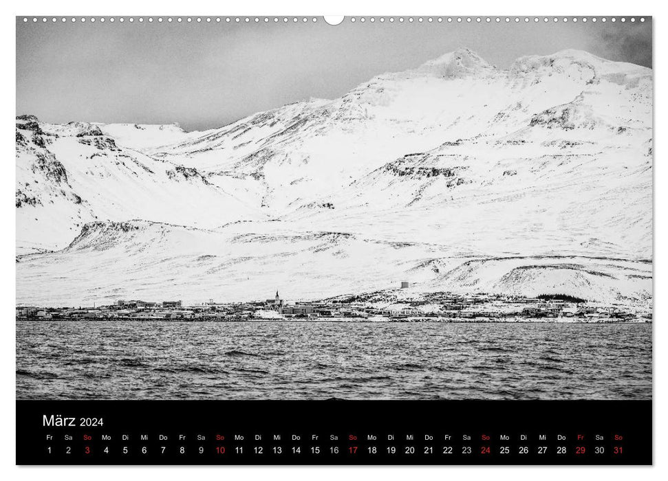 L'Islande en noir et blanc (calendrier mural CALVENDO 2024) 
