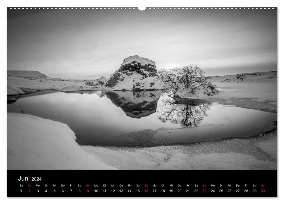 L'Islande en noir et blanc (calendrier mural CALVENDO 2024) 