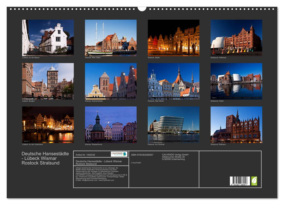 German Hanseatic Cities - Lübeck Wismar Rostock Stralsund (CALVENDO wall calendar 2024) 